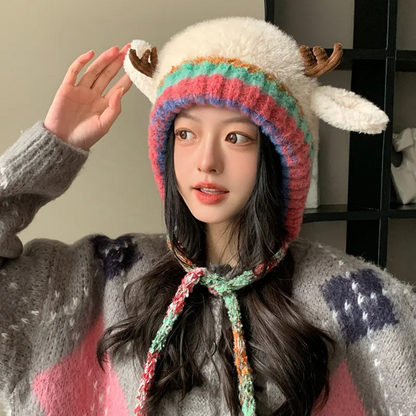 Bonnet Femme Hiver Mignon avec Bois de Cerf