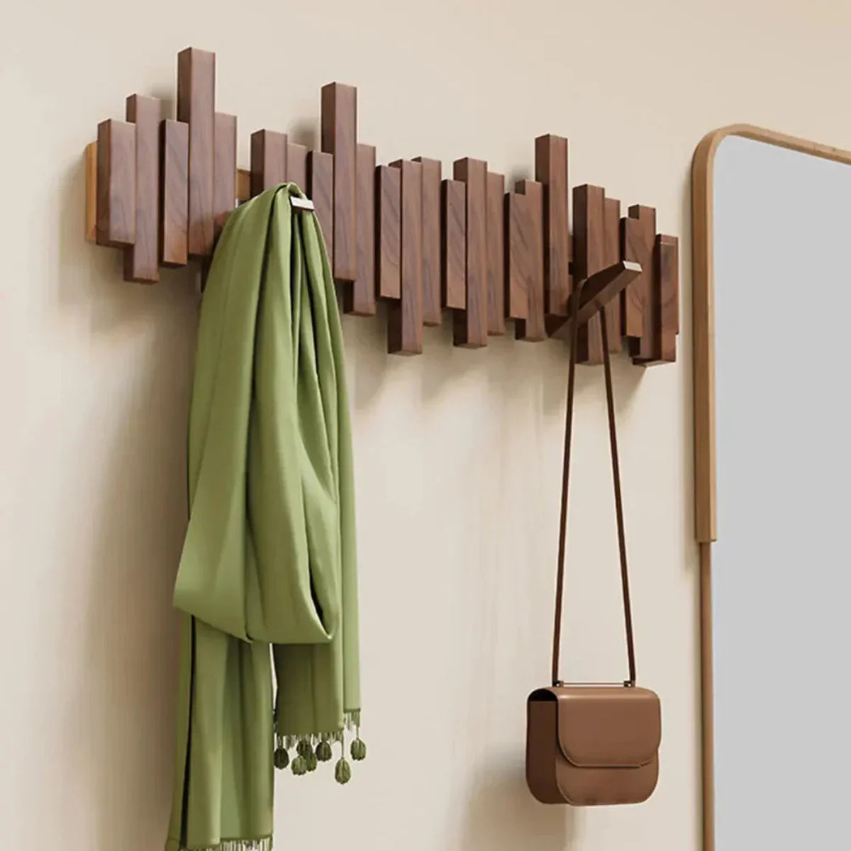 Porte-Vêtements Mural en Bois - Décoration Élégante & Rangement Pratique