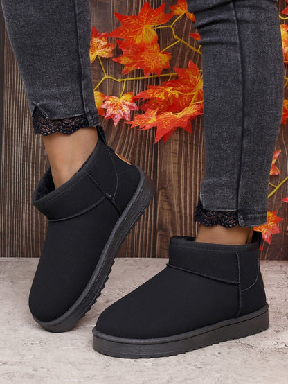 Bottines Femme Courtes et Chauffantes à Talon Plat avec Doublure Fourrée - Chaussures Noires Élégantes pour Hiver