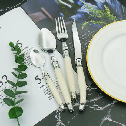 Couteau Fourchette Set Inoxydable Poignée Blanche Élégant