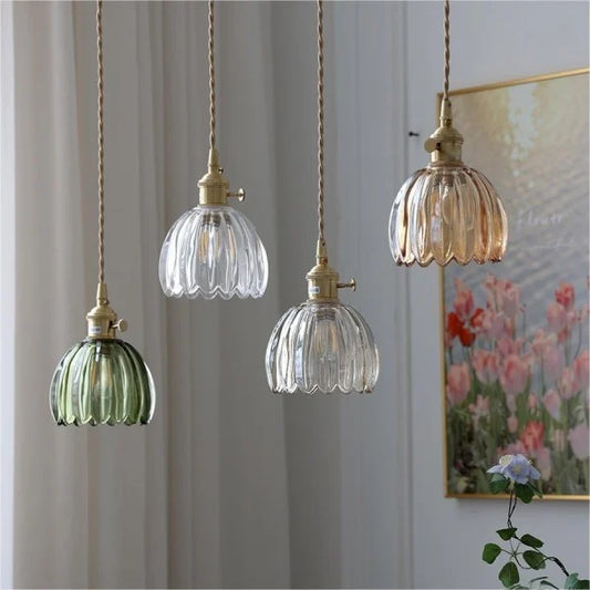 Luminaire Suspendu Vintage en Verre - Décoration Florale Élégante - Foivo