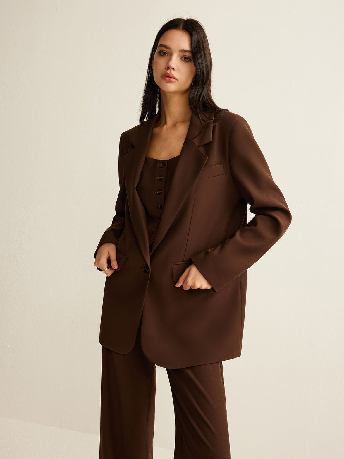 Blazer Grande Taille Élégant Brun - Foivo