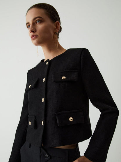 Veste Tweed Classique Boutons Luxe - Foivo