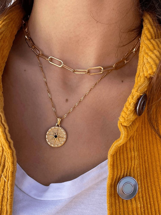 Collier Boussole Bi-Chaîne Or - Foivo