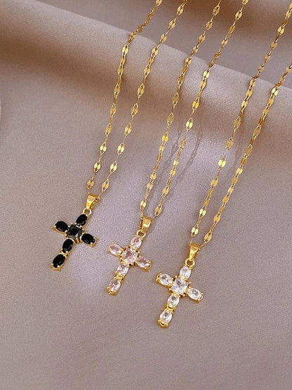 Collier en Croix Strass Doré Élégant