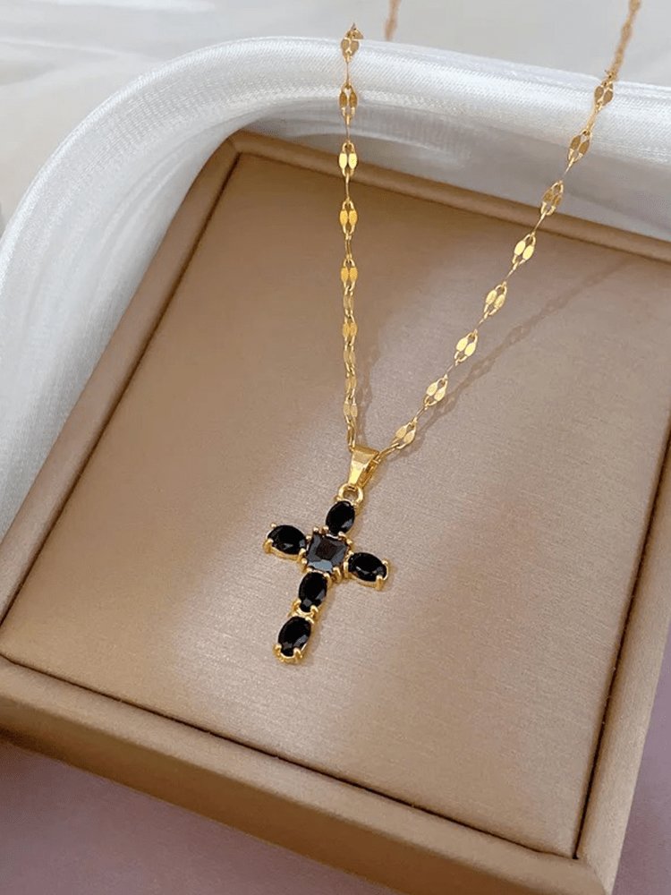 Collier en Croix Strass Doré Élégant