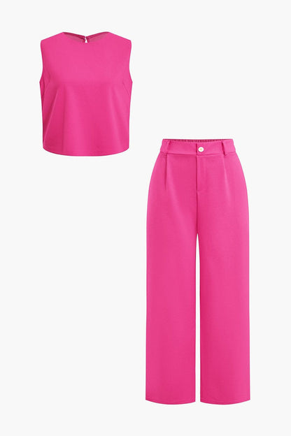 Ensemble Élégant Pantalon Fluide et Haut Décolleté