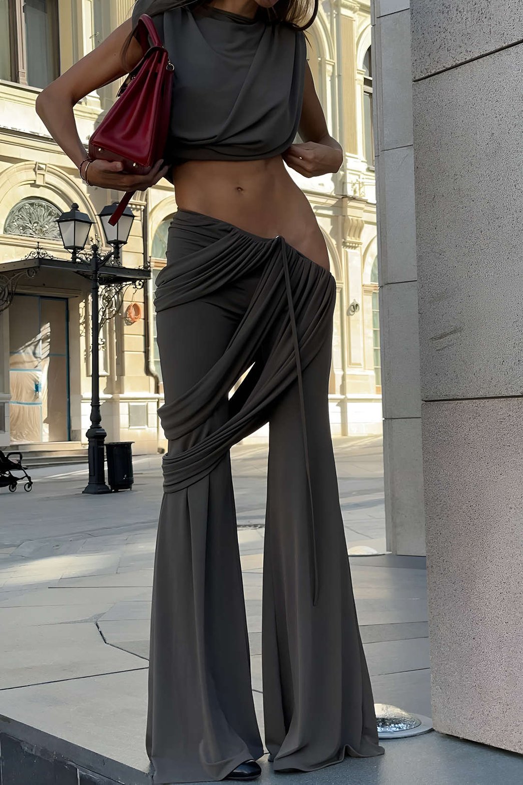 Ensemble Élégant Top Court et Pantalon Large - Foivo