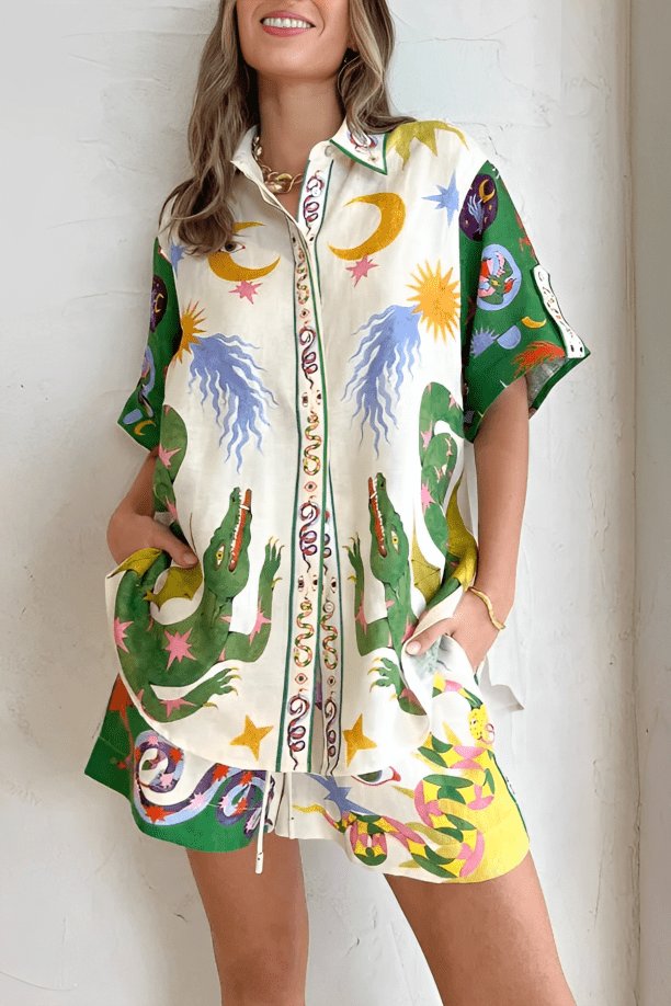 Ensemble Deux-Pièces Soie Luxe Floral