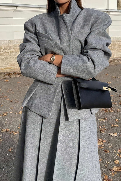 Costume Chic Tailleur Jupe Gris Clair