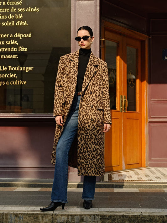 Manteau Élégant Léopard en Laine Douce - Foivo