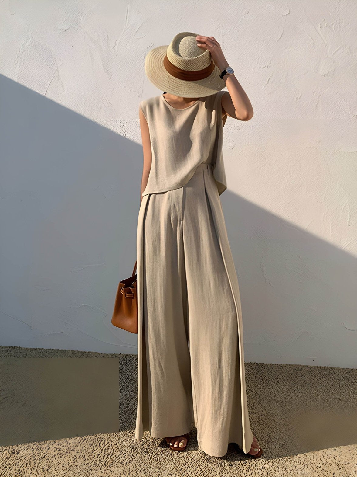 Pantalon Décontracté Lin Beige