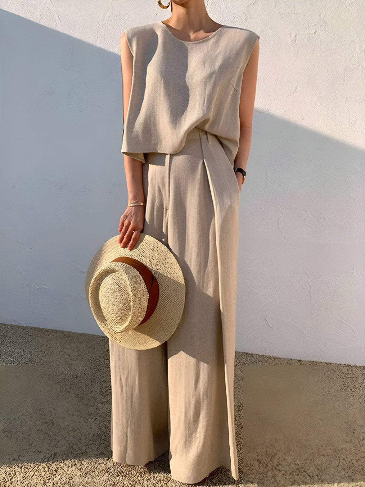 Pantalon Décontracté Lin Beige - Foivo