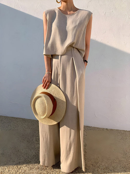 Pantalon Décontracté Lin Beige - Foivo