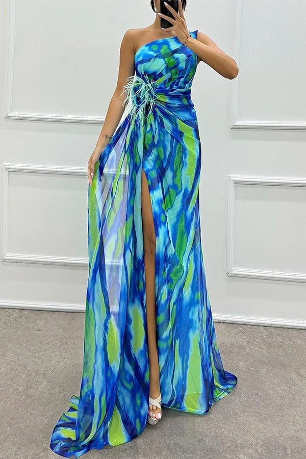 Robe Longue Élégante Imprimé Floral à Décolleté - Foivo