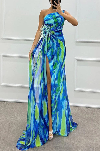 Robe Longue Élégante Imprimé Floral à Décolleté - Foivo