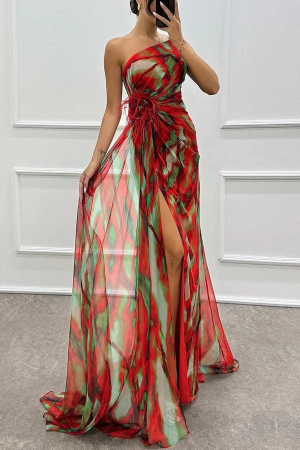 Robe Longue Élégante Imprimé Floral à Décolleté