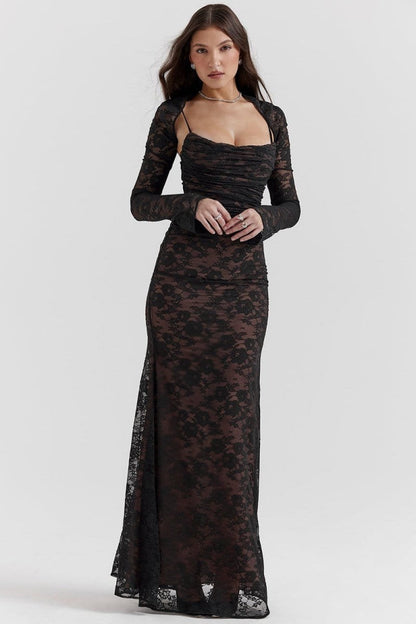 Robe de Soirée Dentellée Fleurie Dos Nu - Foivo