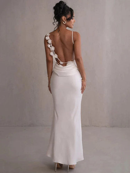 Robe de Soirée Satin Fleuri Luxe