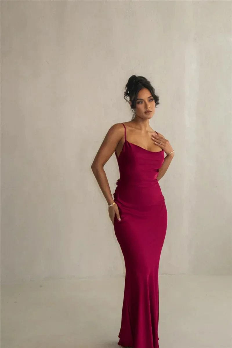 Robe de Soirée Satin Fleuri Luxe