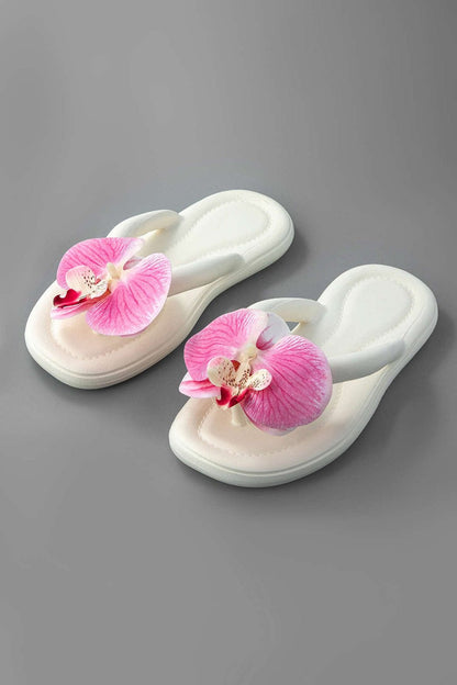 Tongs Femmes Fleurées Blanc Pur - Foivo