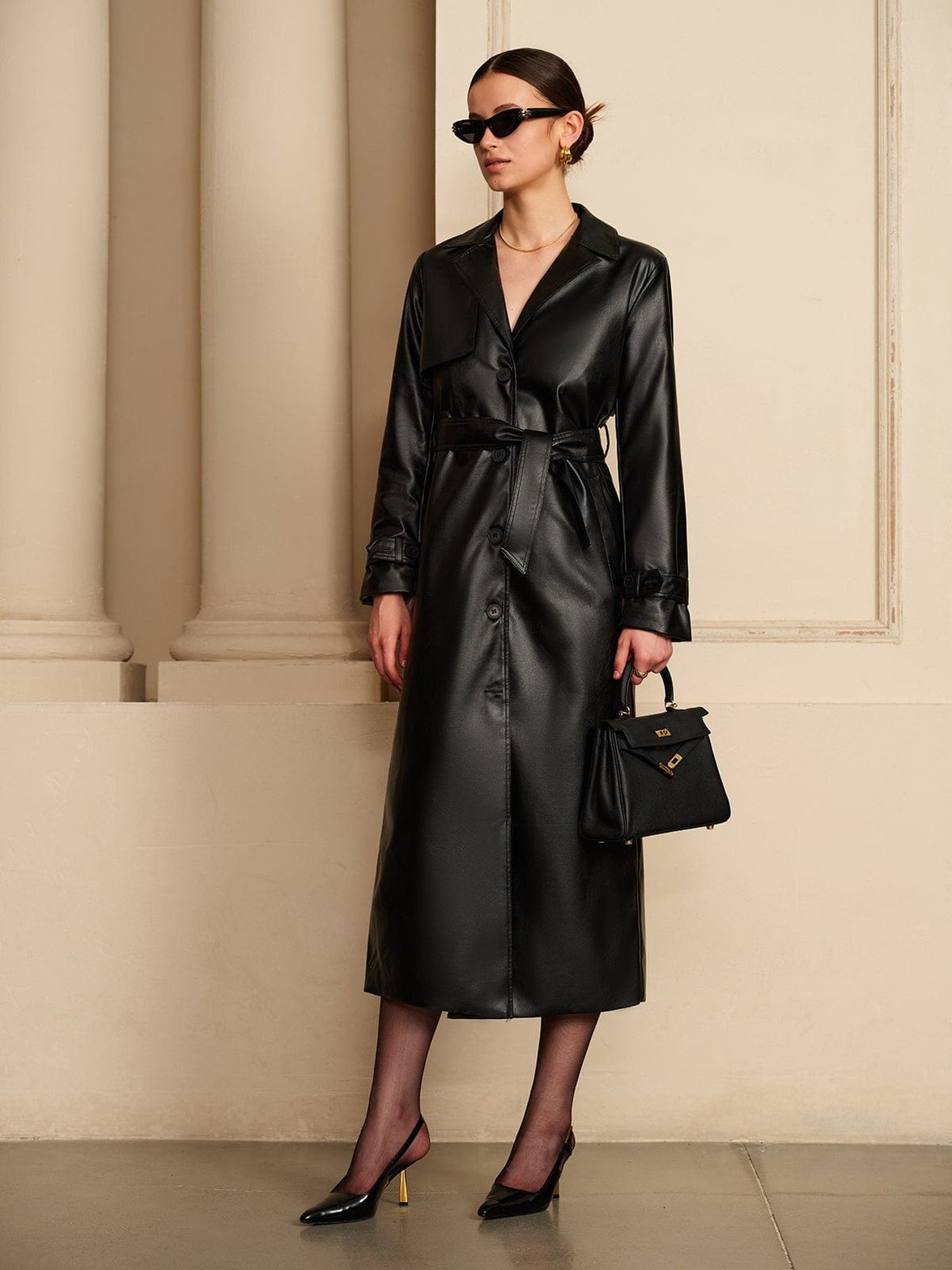 Manteau Long Cuir Écologique Chic - Foivo