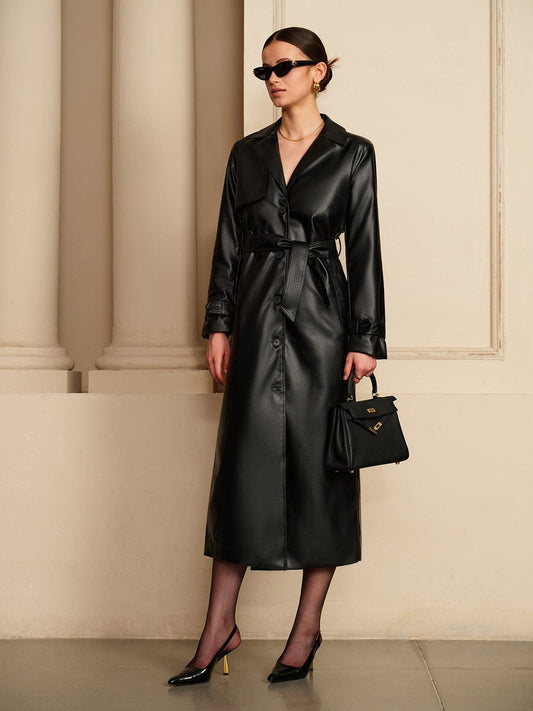 Manteau Long Cuir Écologique Chic - Foivo