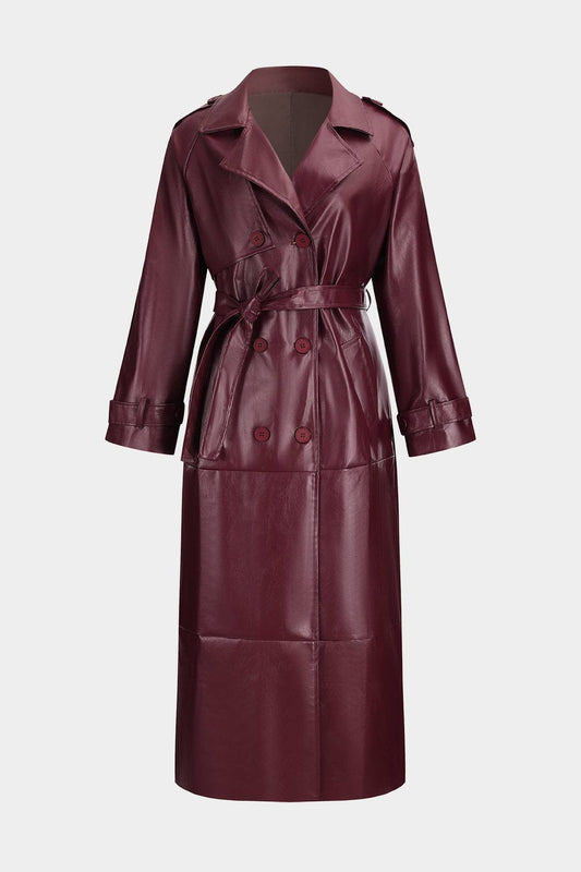 Trench Élégant Imitation Cuir Rouge - Foivo