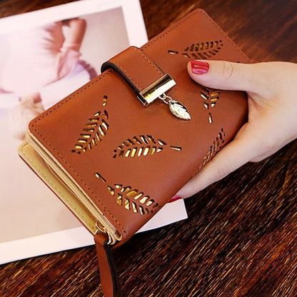 Portefeuille femme chic cuir imitation fleuri délicat