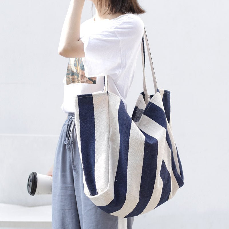 Sac Cabas Grande Capacité Toile Rayée Féminin - Foivo