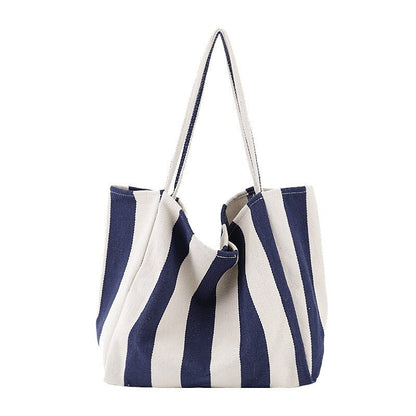 Sac Cabas Grande Capacité Toile Rayée Féminin