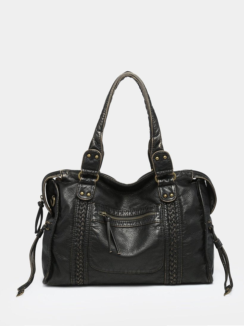 Sac à main femme chic en cuir noir taille grande tendance