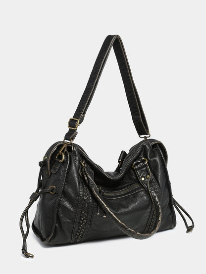 Sac à main femme chic en cuir noir taille grande tendance - Foivo