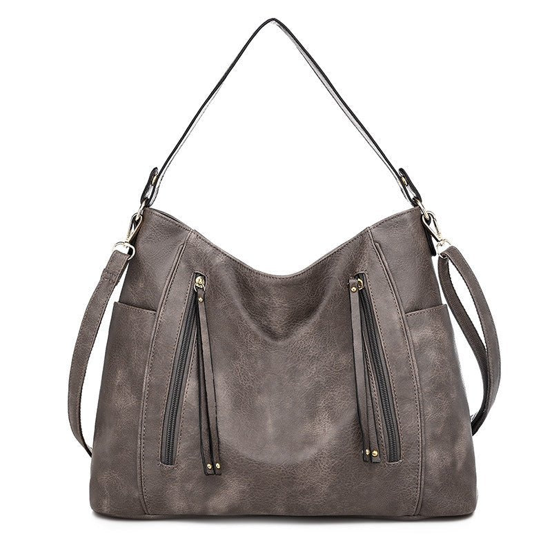 Sac à main femme chic en cuir artificiel avec fermeture éclair double