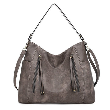 Sac à main femme chic en cuir artificiel avec fermeture éclair double
