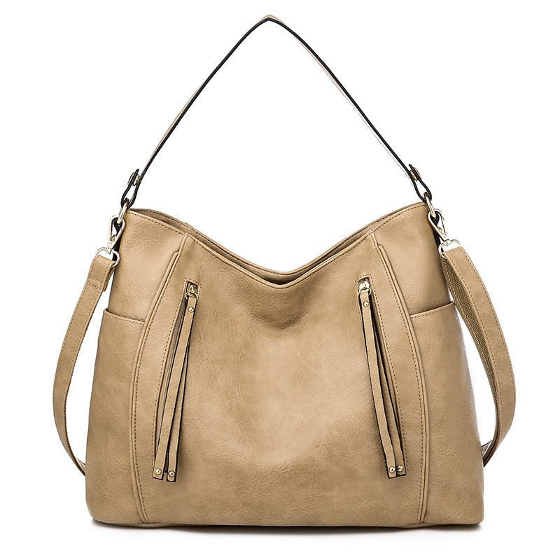 Sac à main femme chic en cuir artificiel avec fermeture éclair double