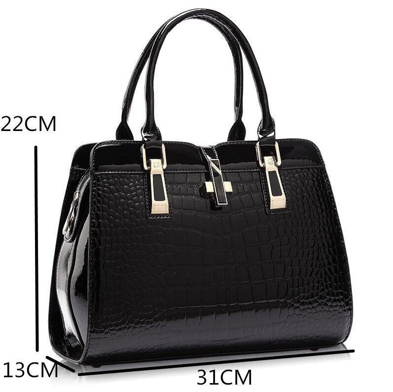 Sac à main femme en cuir luxe noir brillant