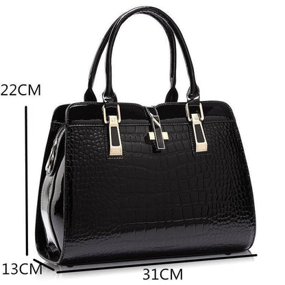 Sac à main femme en cuir luxe noir brillant