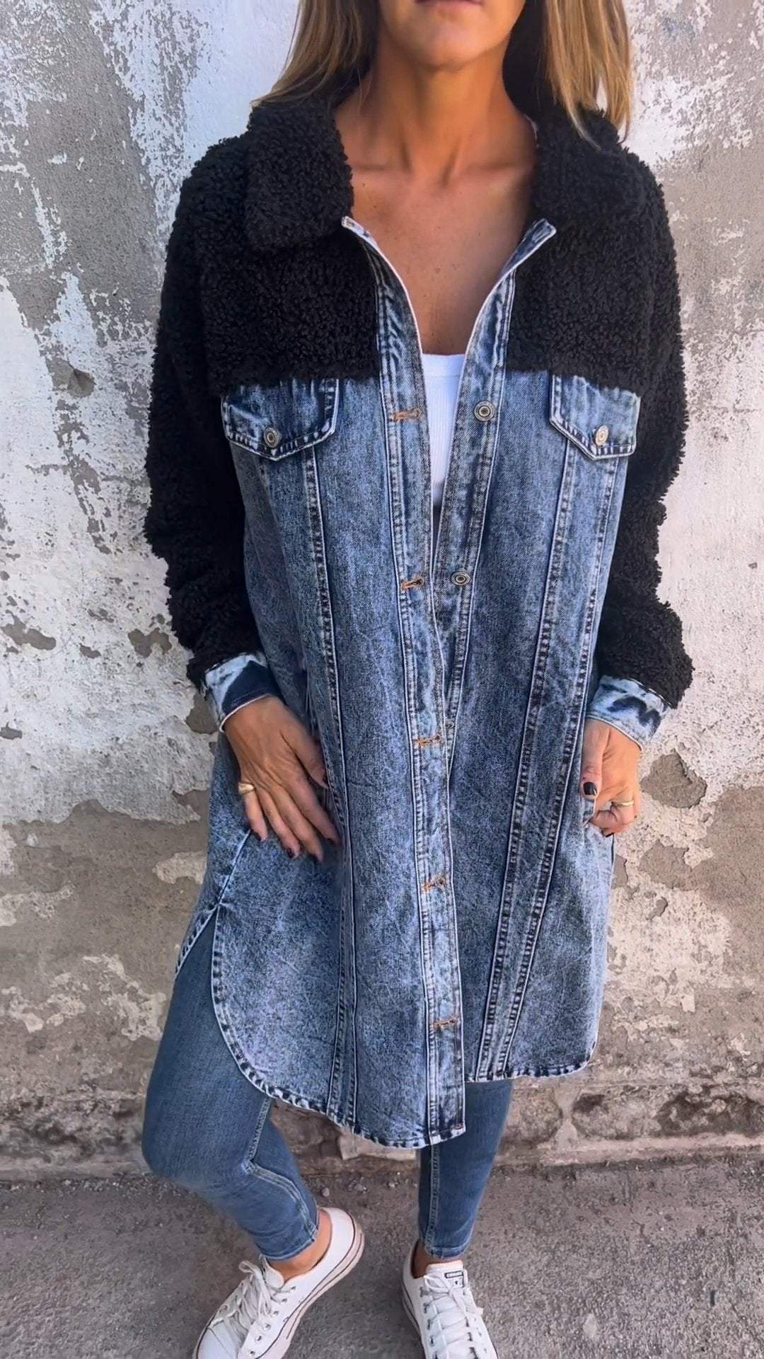 Veste Jean Manches Longues Classique avec Poches