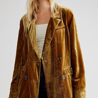 Veste Velours Élégante Col en V