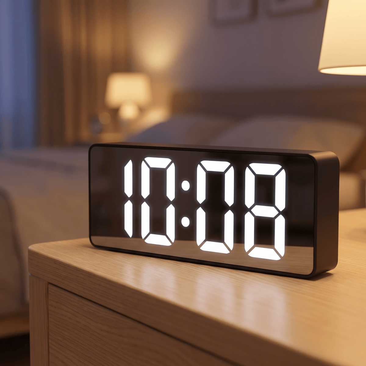 Réveil Digital LED Miroir Luminosité Réglable Format 12/24h - Foivo