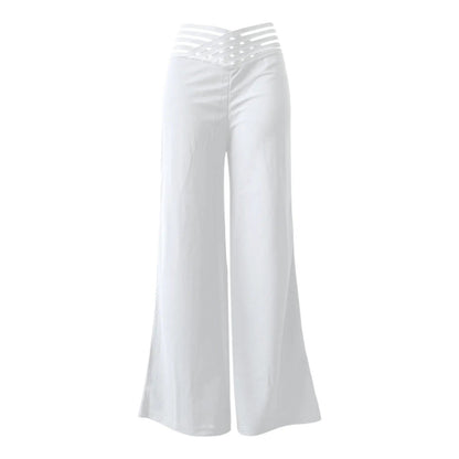 Pantalon Femme Maille Transparente Croisée Coupe Évasée