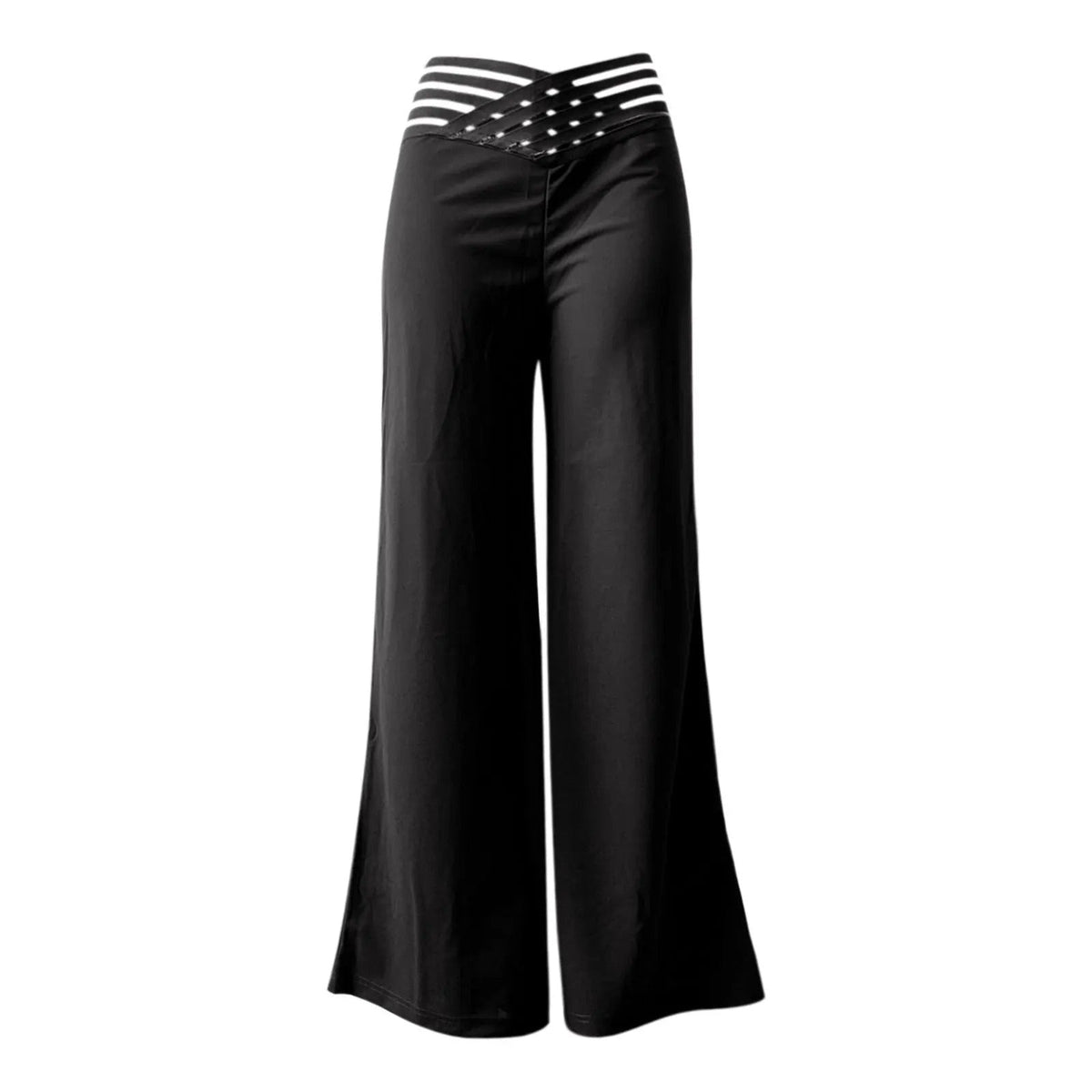 Pantalon Femme Maille Transparente Croisée Coupe Évasée - Foivo