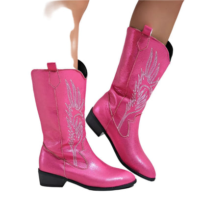 Bottines cowboy féminines élégantes jusqu'au mollet