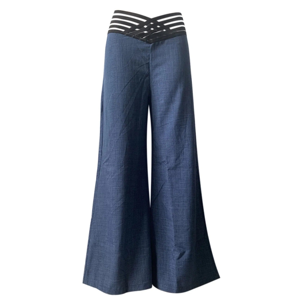 Pantalon Femme Maille Transparente Croisée Coupe Évasée
