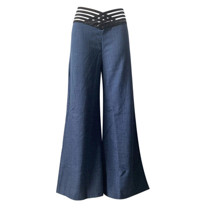Pantalon Femme Maille Transparente Croisée Coupe Évasée