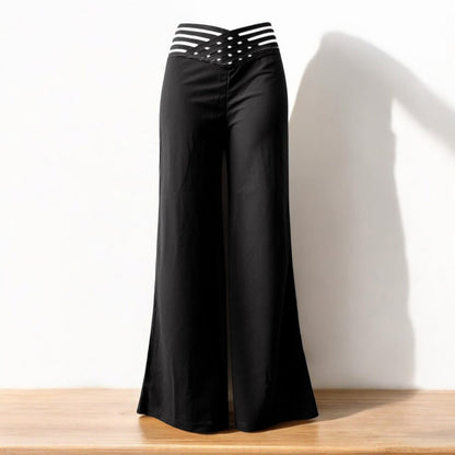 Pantalon Femme Maille Transparente Croisée Coupe Évasée