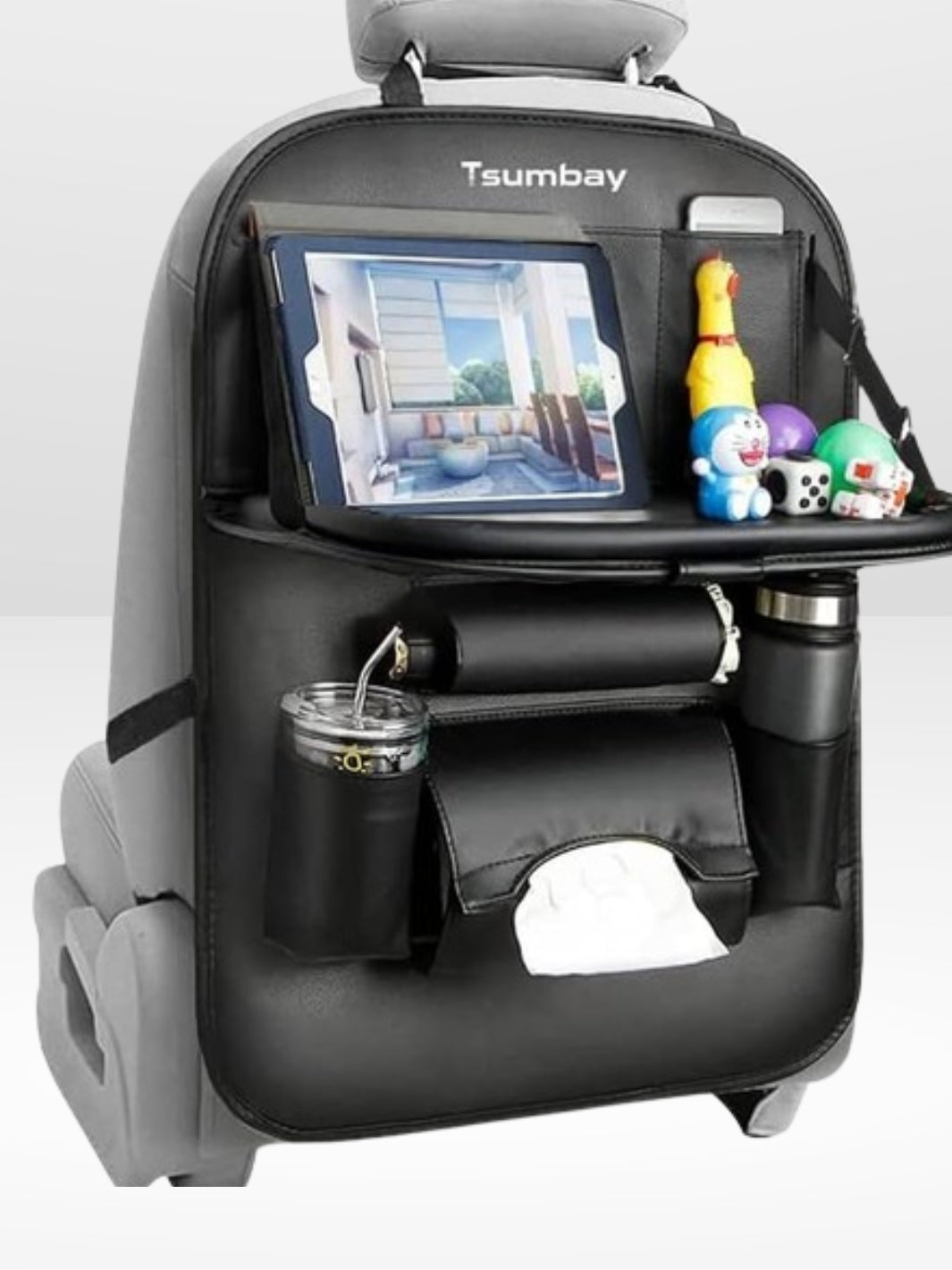Support de siège auto avec plateau repliable en cuir - Foivo