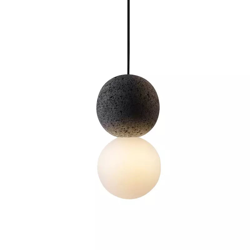 Lampe Suspendue Élégante en Pierre Noire et Verre Dépoli