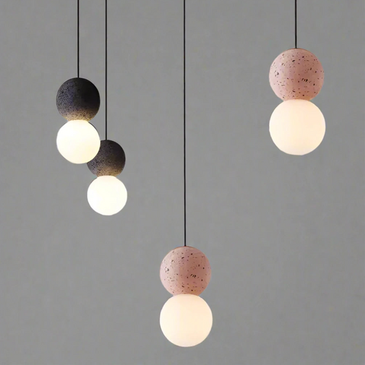 Lampe Suspendue Élégante en Pierre Noire et Verre Dépoli - Foivo